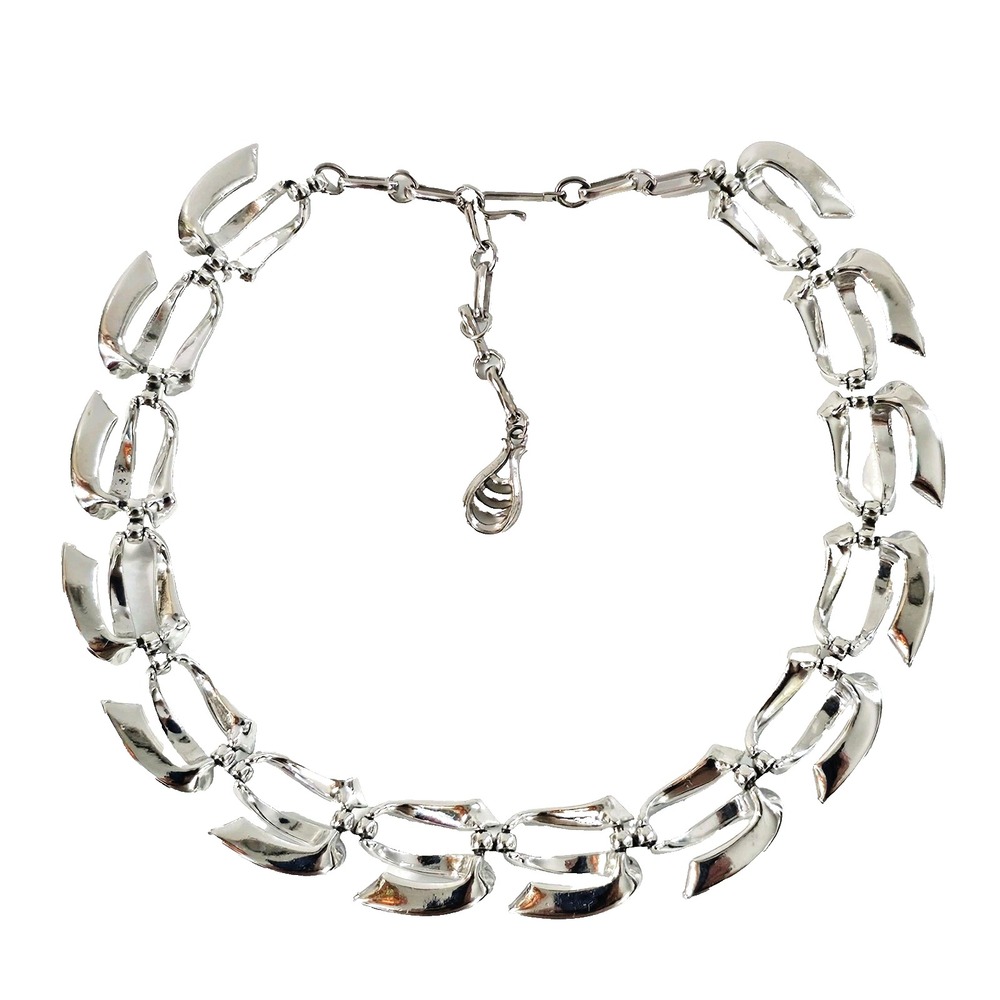 Vintage Coro Silver Tone Chunky Link Statement Collar Necklace 13–16"